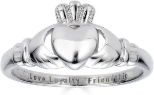 925 Sterling Silver Love Loyalty Friendship Engraved Irish Claddagh Ring