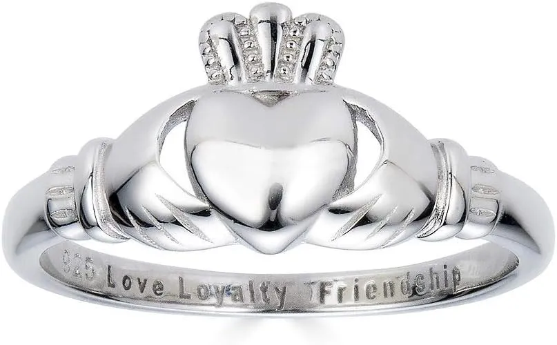 925 Sterling Silver Love Loyalty Friendship Engraved Irish Claddagh Ring