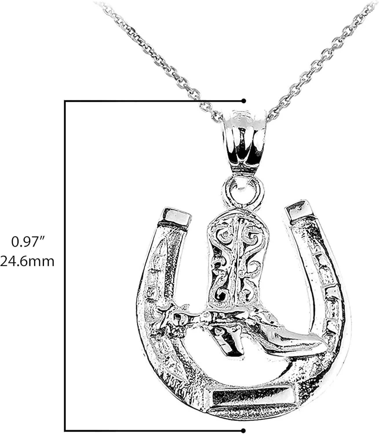 .925 Sterling Silver Lucky Horseshoe with Cowboy Boot Charm Pendant Necklace - Choice of Pendant Only or Chain Length