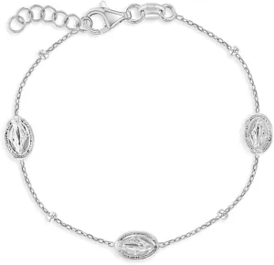 925 Sterling Silver Miraculous Virgin Mary Medallion Chain Link Bracelet For Young Girls & Preteens 6"-7" - Religious Bracelets For Young Girls Communion - Beautiful Jewelry For Girls Religion