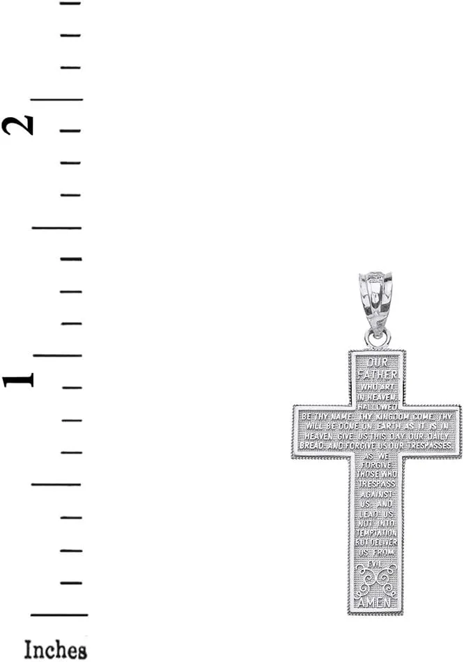 925 Sterling Silver Our Father Lord's Prayer Cross Pendant Necklace