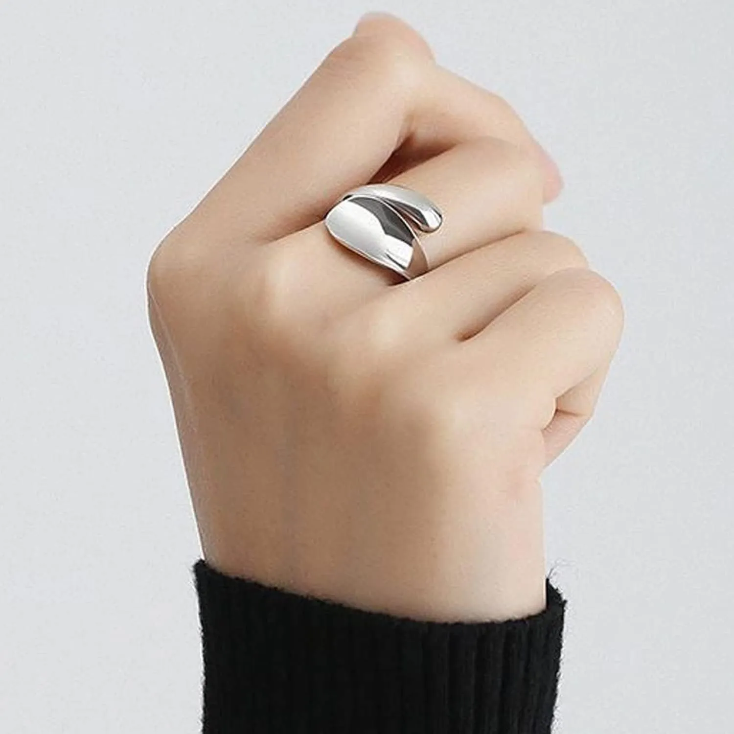 925 Sterling Silver Rings Handmade Rings Adjustable Open Teardrop Rings Waterdrop Ring for Women