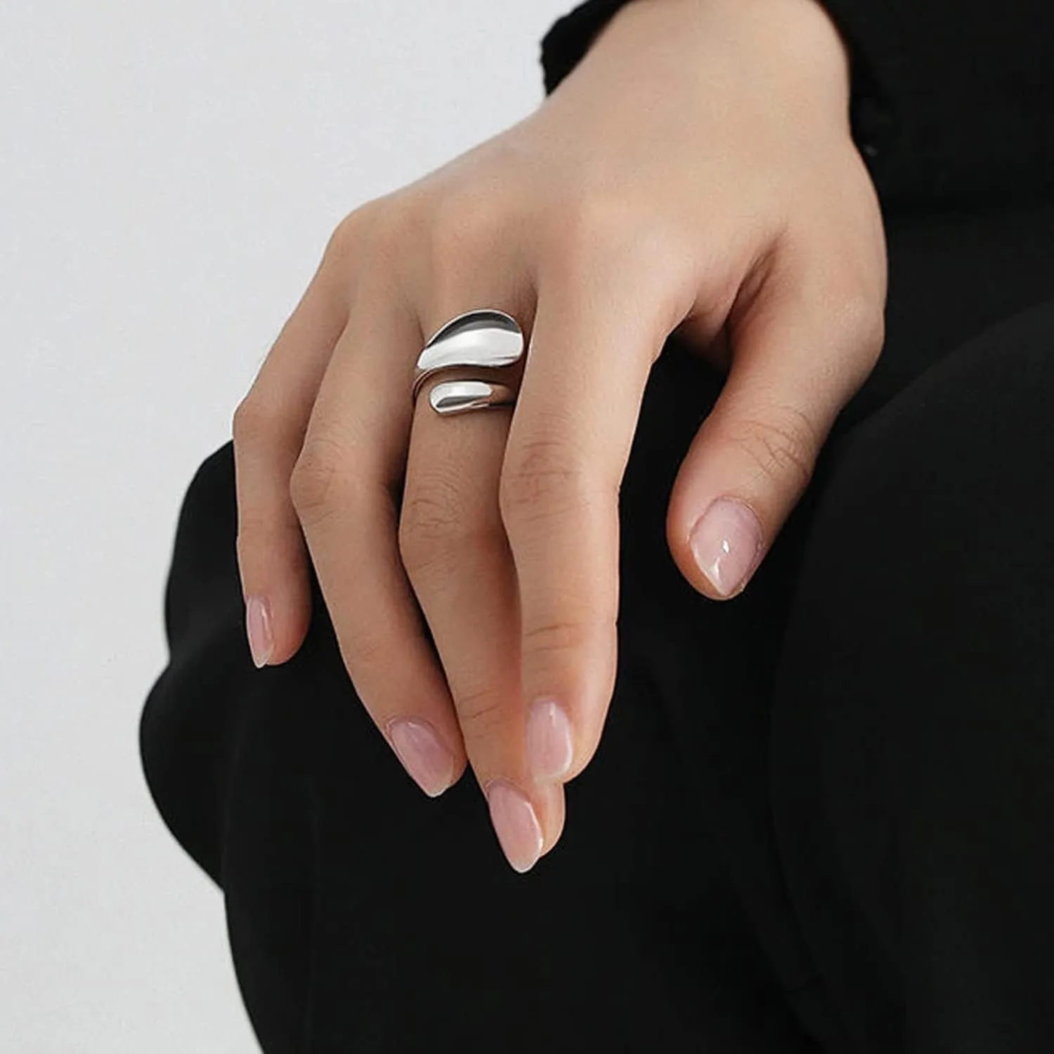 925 Sterling Silver Rings Handmade Rings Adjustable Open Teardrop Rings Waterdrop Ring for Women