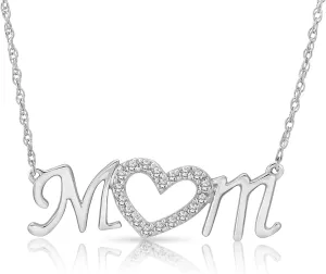 925 Sterling Silver Round-shape Diamond Mom Heart Pendant Necklace (1/6 cttw, I-J Color, I2-I3 Clarity) 18"