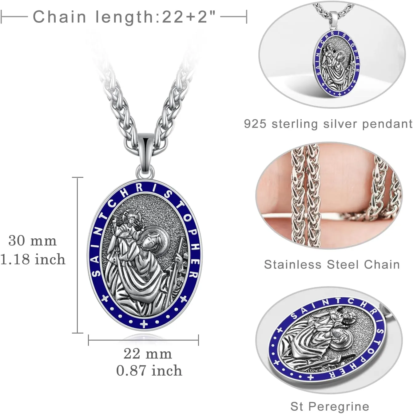 925 Sterling Silver Saint Religious Necklace for Men Women Amulet Protect Patron Amulet Medal Jewelry Gifts