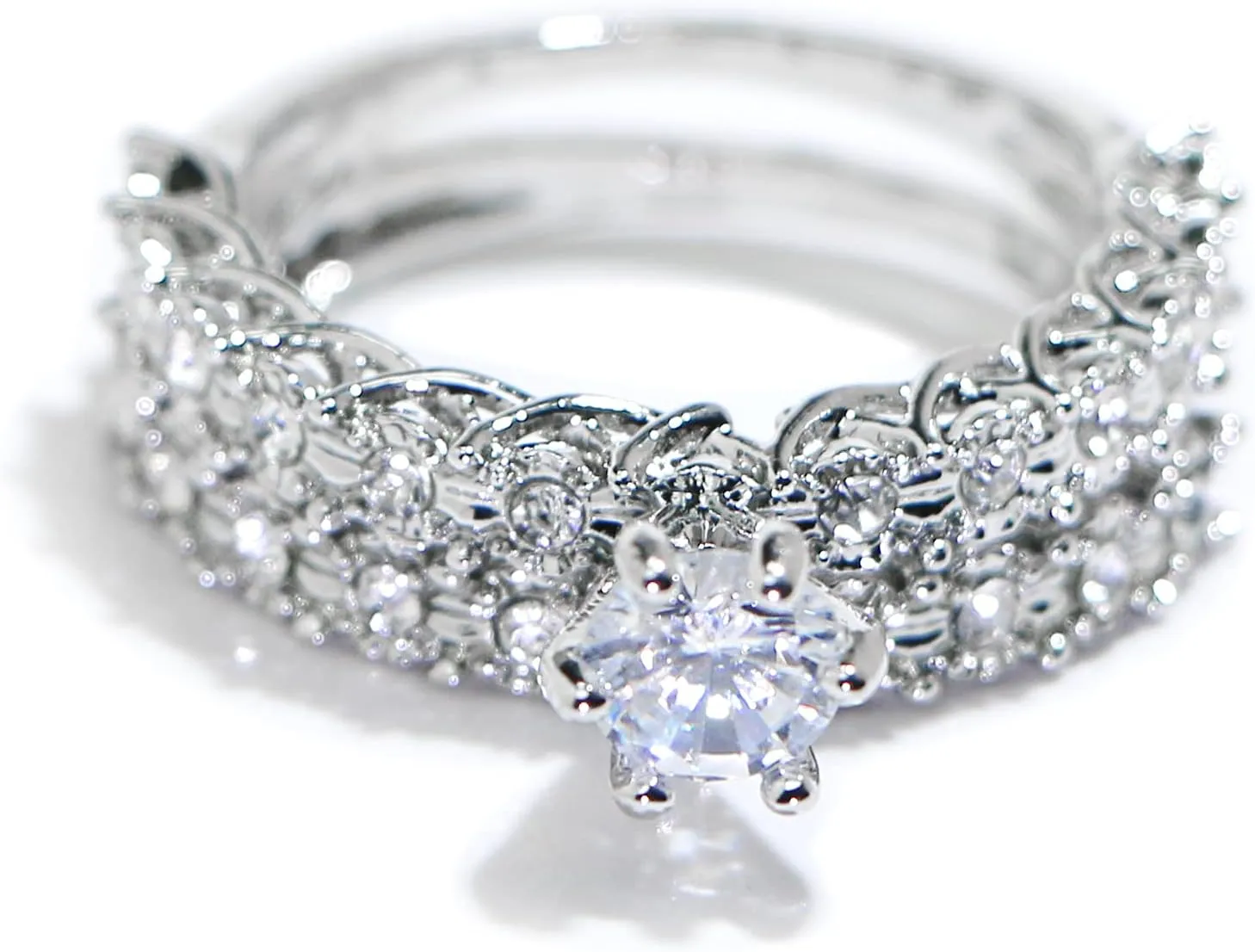 925 Sterling Silver Shiny Full Diamond Gemstone Ring Cubic Zirconia Rings CZ Diamond Ring Double Ring Eternity Engagement Wedding Band Ring for Women (US Code 6)