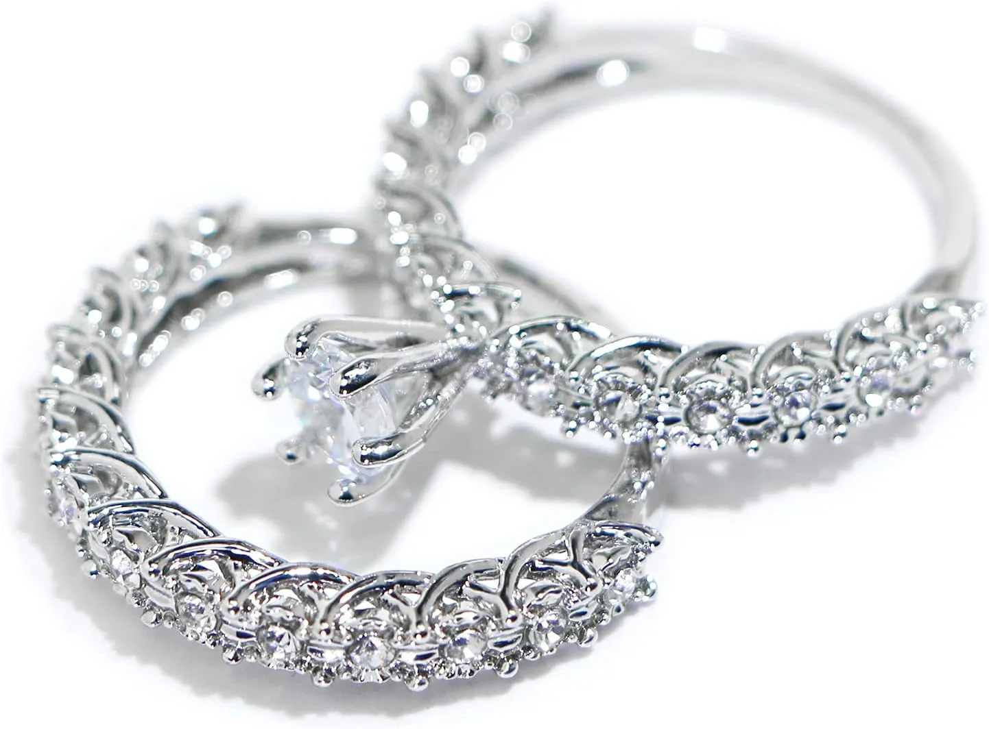925 Sterling Silver Shiny Full Diamond Gemstone Ring Cubic Zirconia Rings CZ Diamond Ring Double Ring Eternity Engagement Wedding Band Ring for Women (US Code 6)