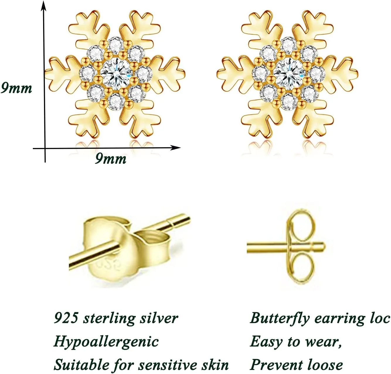 925 Sterling Silver Snowflake Jewelry Set for Women, Snowflake Stud Earrings & 45cm Necklace Pendant Set, with White AAA Cubic Zirconia, Gift for Women Girls