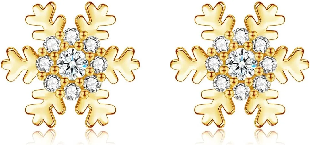 925 Sterling Silver Snowflake Jewelry Set for Women, Snowflake Stud Earrings & 45cm Necklace Pendant Set, with White AAA Cubic Zirconia, Gift for Women Girls
