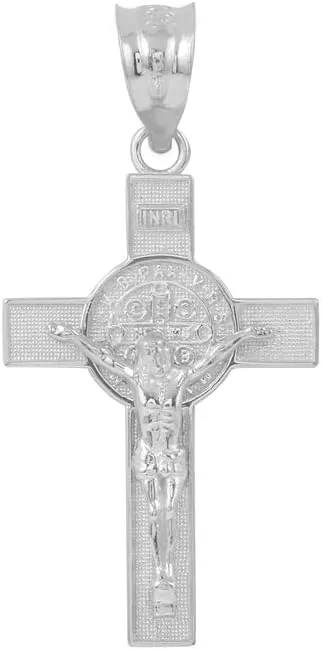 925 Sterling Silver St. Benedict Crucifix Cross Charm Pendant (1.10")