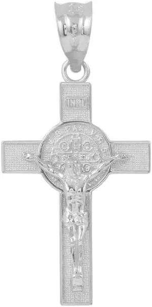 925 Sterling Silver St. Benedict Crucifix Cross Charm Pendant (1.10")