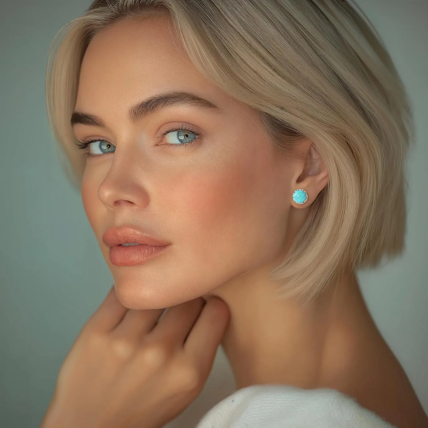 925 Sterling Silver Turquoise Studs Earrings for Women - Sterling Silver Earrings Studs - December Birthstone Earrings - Turquoise Earrings for Women - Minimalist Earrings for Women