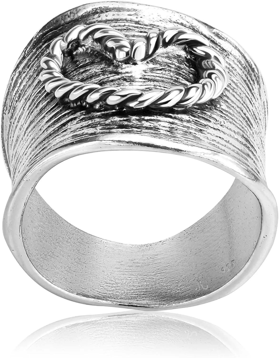 925 Sterling Silver Wide Band Ring With Braided Heart Design - Statement, Hypoallergenic, Nickel Free, Dainty, Unique Silver Jewelry For Women - Gift For Her