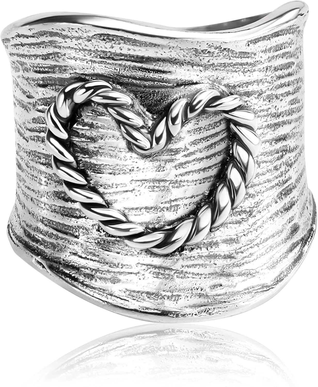 925 Sterling Silver Wide Band Ring With Braided Heart Design - Statement, Hypoallergenic, Nickel Free, Dainty, Unique Silver Jewelry For Women - Gift For Her