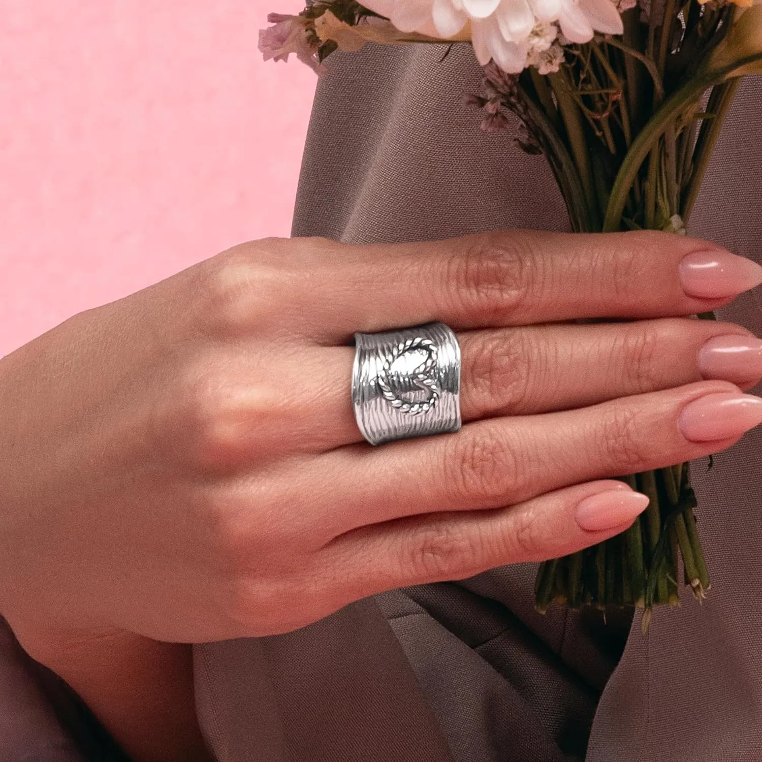 925 Sterling Silver Wide Band Ring With Braided Heart Design - Statement, Hypoallergenic, Nickel Free, Dainty, Unique Silver Jewelry For Women - Gift For Her