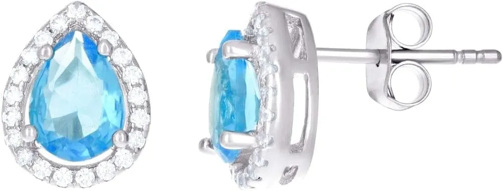 925 Sterling Silver Womens Aqua CZ Simulated Diamond Pear Stud Earrings 10x7.9mm Wide-Stud Earring for Women