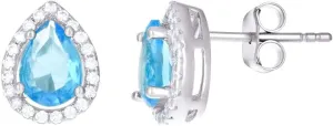 925 Sterling Silver Womens Aqua CZ Simulated Diamond Pear Stud Earrings 10x7.9mm Wide-Stud Earring for Women