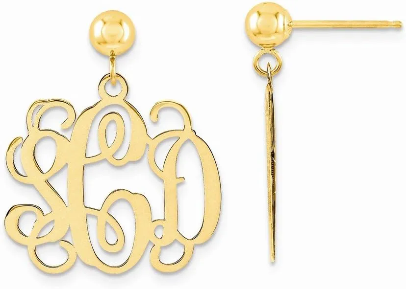 925 Sterling Silver Yellow Gold-Plated Monogram Studs Post Dangle Earrings - 22mm x 18mm