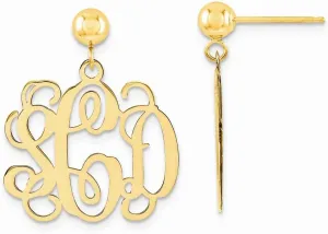 925 Sterling Silver Yellow Gold-Plated Monogram Studs Post Dangle Earrings - 22mm x 18mm