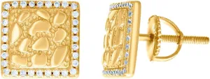 925 Sterling Silver Yellow tone Womens CZ Simulated Diamond Nugget Square Stud Earrings-Stud Earring for Women