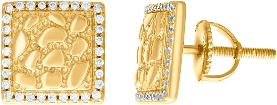 925 Sterling Silver Yellow tone Womens CZ Simulated Diamond Nugget Square Stud Earrings-Stud Earring for Women