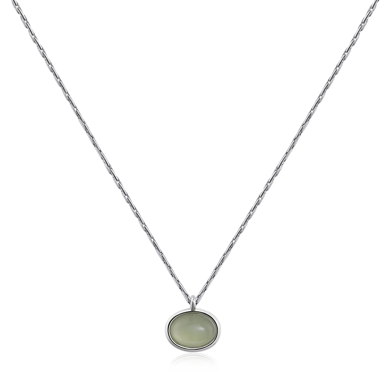 925 Sterling Sliver Jade Necklace Light Green Jade Pendant Necklace for Women Beautiful Small Jade Jewelry for Gift