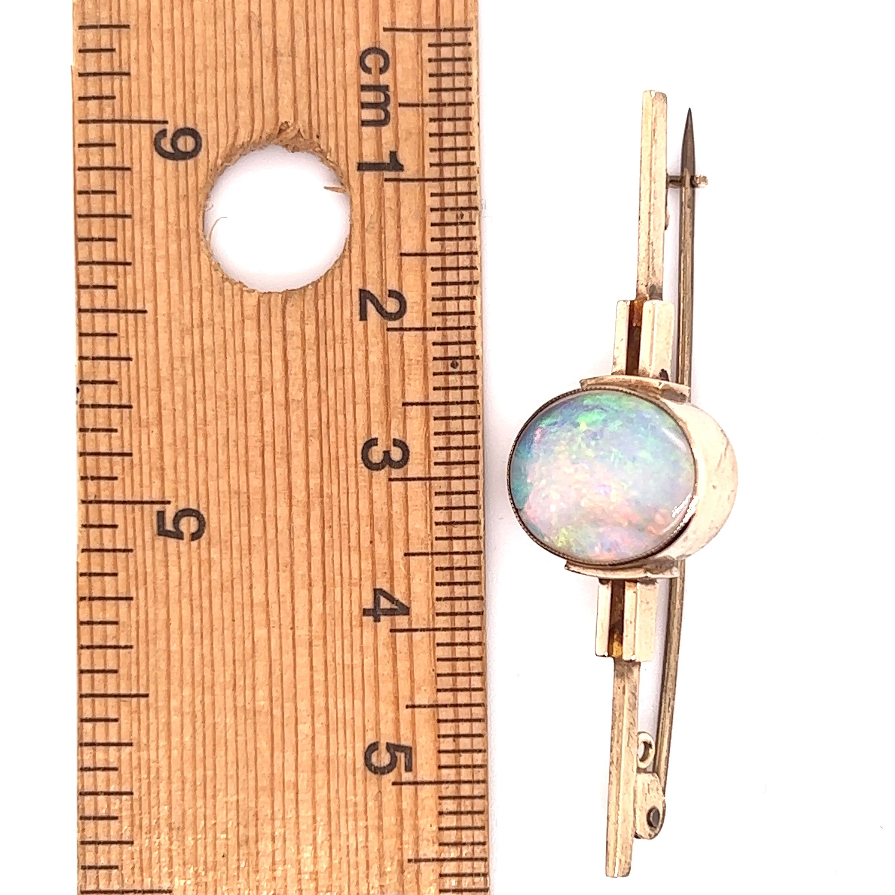 9ct Yellow Gold Opal Bar Handmade Brooch