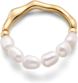 Adjustable Freshwater Pearl Rings with 16k Gold Plated Brass Stretch Pearl Rings Cute Jewelry Gifts for Women Teen Girls