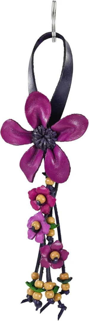 AeraVida Unique Hanging Bouquet of Flowers Leather and Wood Accented Keychain | Leather Key Chain for Women | Leather Keychain | Leather Keychains