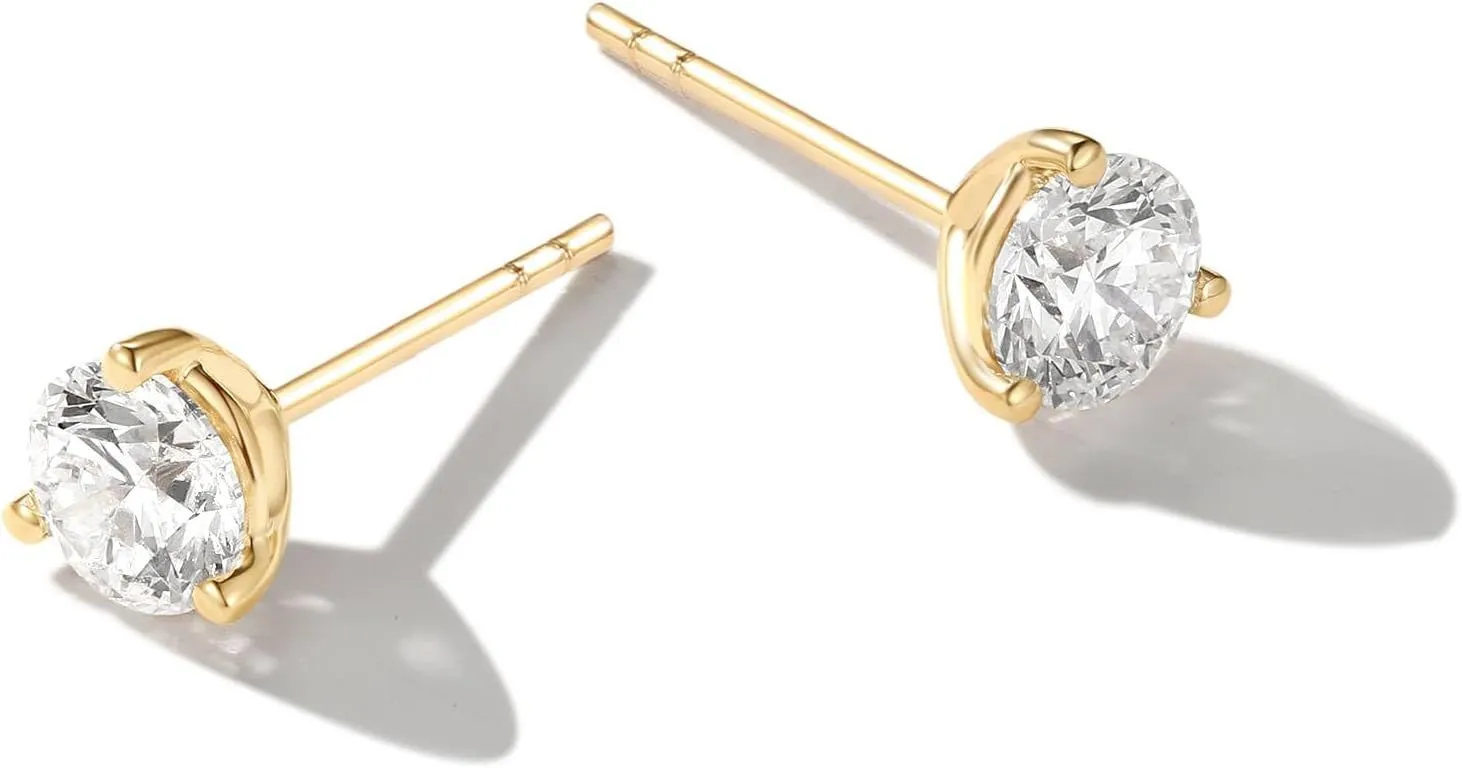 Agvana "Light Within" 0.2-4.0 Ct. Tw. Lab Grown Diamond 3-Prong Stud Earrings in 14K Real Gold (D-E Color, VS Clarity) Fine Jewelry for Women Anniversary Birthday Gifts for Her