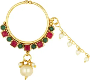 Aheli Traditional Gold Plated Beautiful Nose Ring Nathiya with Long Chain Bridal Women Jewelry Gift for Women