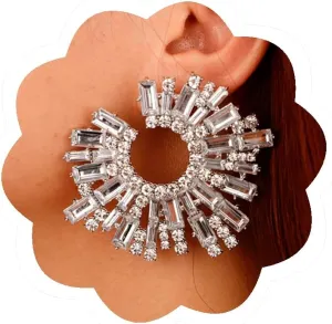 Aimimier Bohemian Full Rhinestone Big Stud Earrings Sunflower Crystal Statement Earrings Prom Party Festival Jewelry for Women