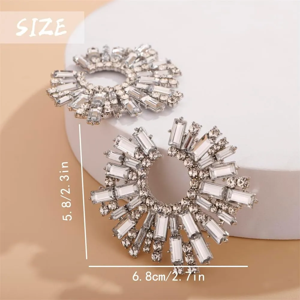 Aimimier Bohemian Full Rhinestone Big Stud Earrings Sunflower Crystal Statement Earrings Prom Party Festival Jewelry for Women