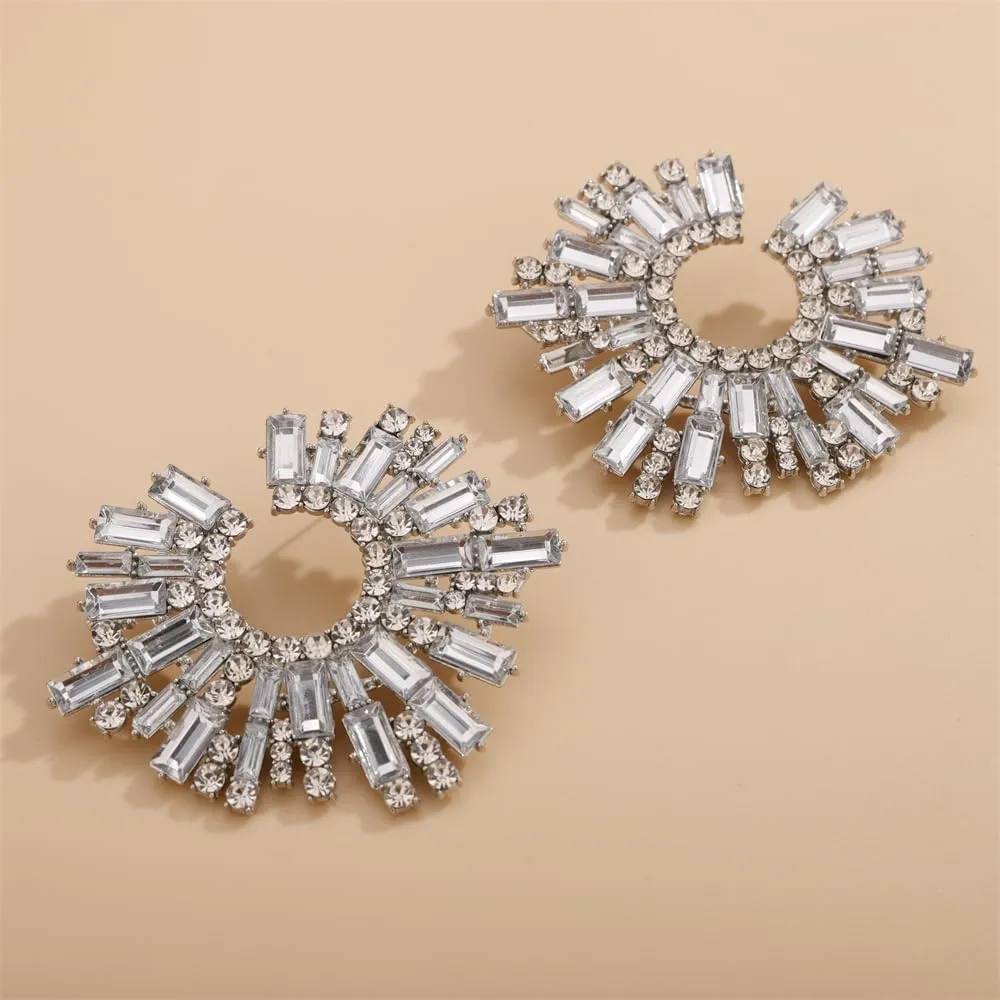 Aimimier Bohemian Full Rhinestone Big Stud Earrings Sunflower Crystal Statement Earrings Prom Party Festival Jewelry for Women