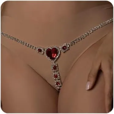 Aimimier Rhinestone Panties Thong Summer Beach Bikini Body Chain Crystal Heart Pendant Waist Belly Chain for Women