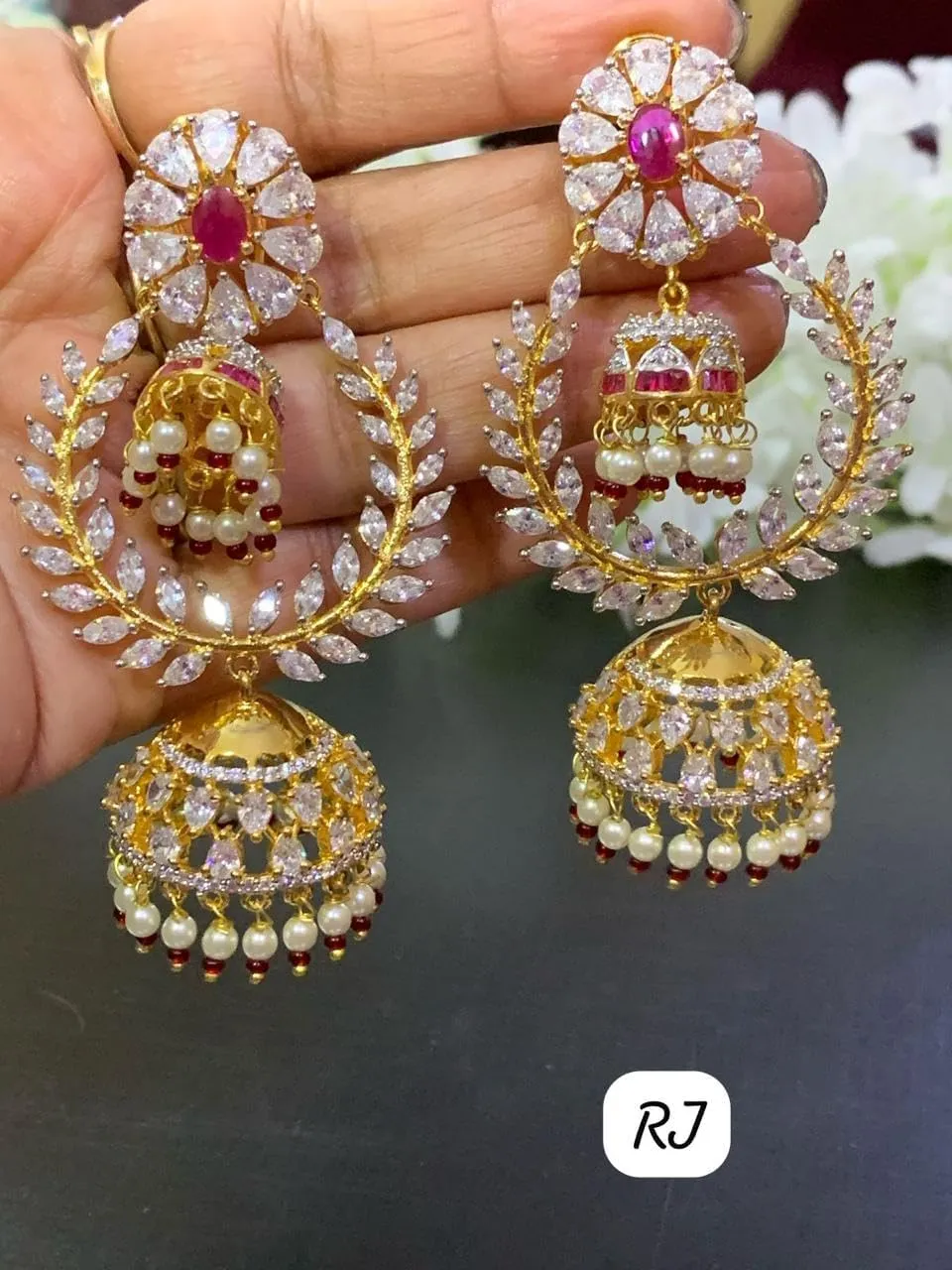 AL 163 Indian Jewelry New Bollywood Style Beautiful jumka Earrings with gold with kundan & IMITATION PEARLS women Earrings Fashion