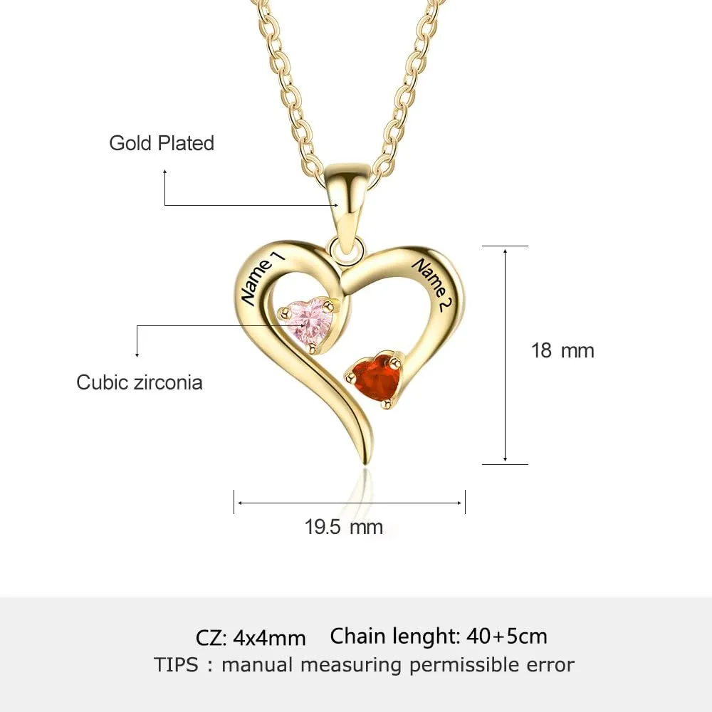 ALBERTBAND Personalized Heart Birthstones Necklace for Women with 2-5 Birthstones and Names Custom Necklace for Mom Necklace Jewelry Mothers Day Gift