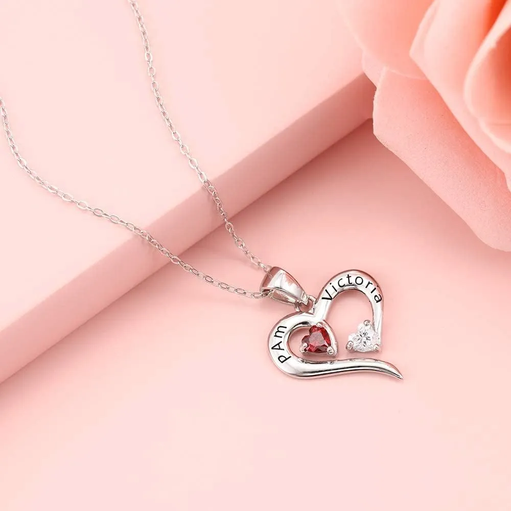 ALBERTBAND Personalized Heart Birthstones Necklace for Women with 2-5 Birthstones and Names Custom Necklace for Mom Necklace Jewelry Mothers Day Gift