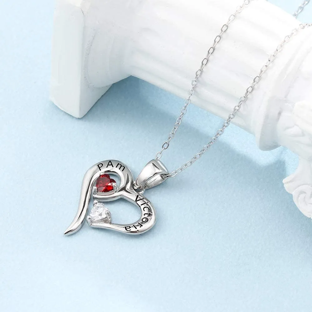 ALBERTBAND Personalized Heart Birthstones Necklace for Women with 2-5 Birthstones and Names Custom Necklace for Mom Necklace Jewelry Mothers Day Gift