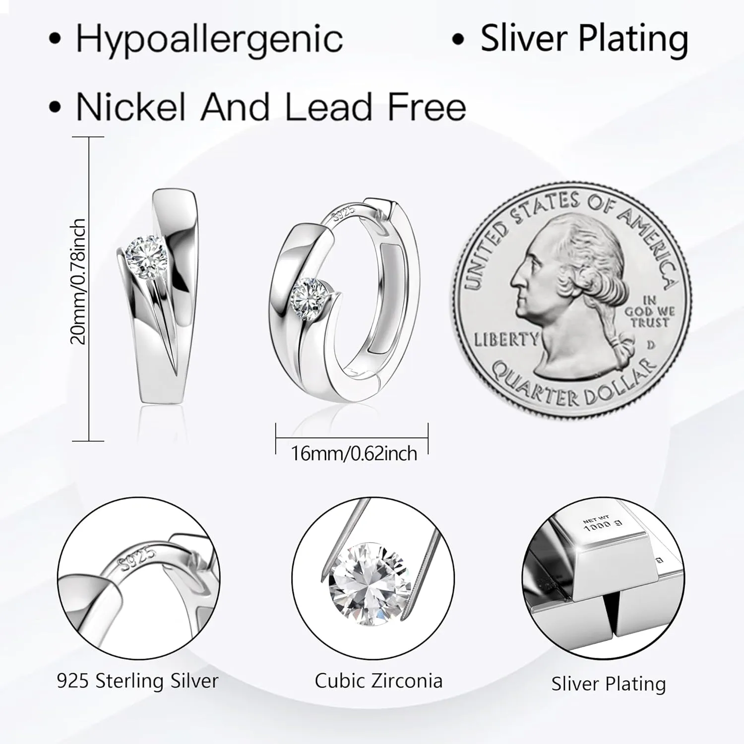 ALEXCRAFT 14K Goldplated Hoop Earrings for Women, Hypoallergen Small Tiny 925 Sterling Silver Sleeper Cartilage Twist Huggie Hoop Earrings With Ball Zirconia Shiny Simple Elegant Jewelry for Women