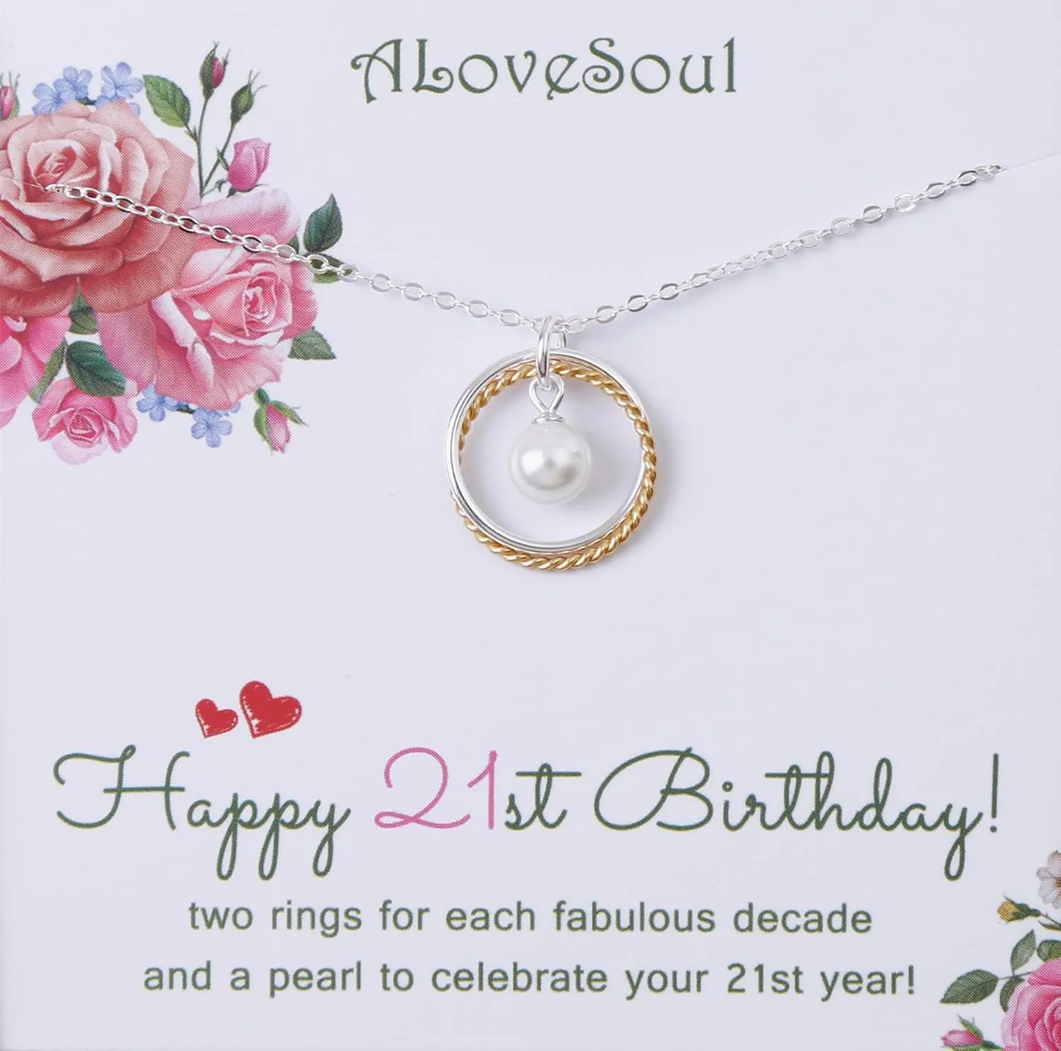 ALoveSoul 21st Birthday Gifts for Her - Sterling Silver Two Interlocking Infinity Circles Necklace 21 Year Old Necklace Gift for Women, Daughter or Best Friend