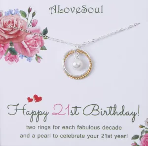 ALoveSoul 21st Birthday Gifts for Her - Sterling Silver Two Interlocking Infinity Circles Necklace 21 Year Old Necklace Gift for Women, Daughter or Best Friend