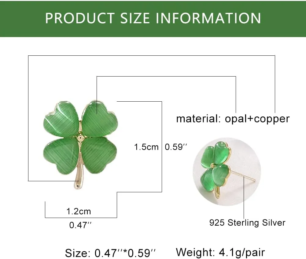 ALoveSoul 4 Leaf Clover Earrings Necklace for Women St Patricks Day Party Accessories Decorations