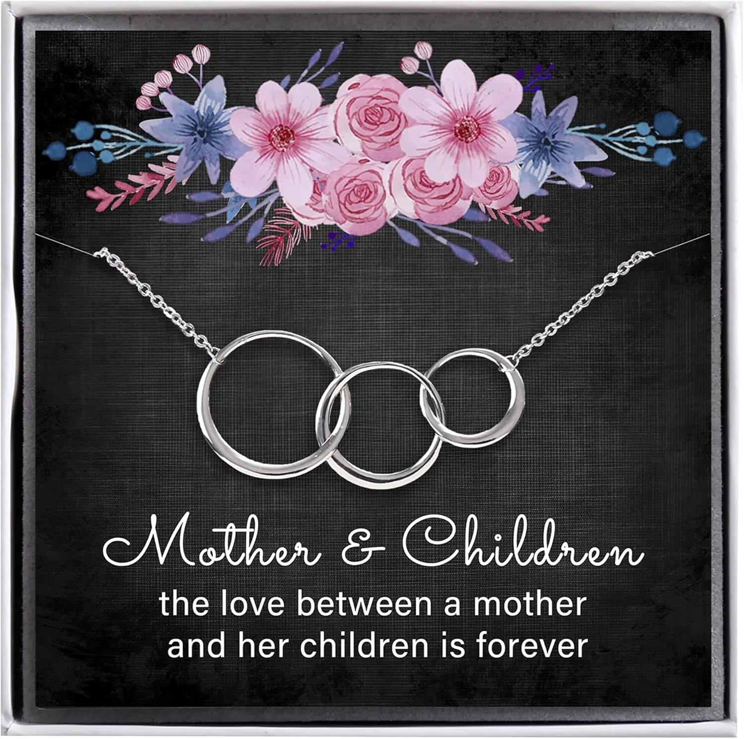 ALoveSoul Mother 2 Children Necklace - Sterling Silver Three 3 Interlocking Infinity Circles Necklace Birthday Gift for Mom