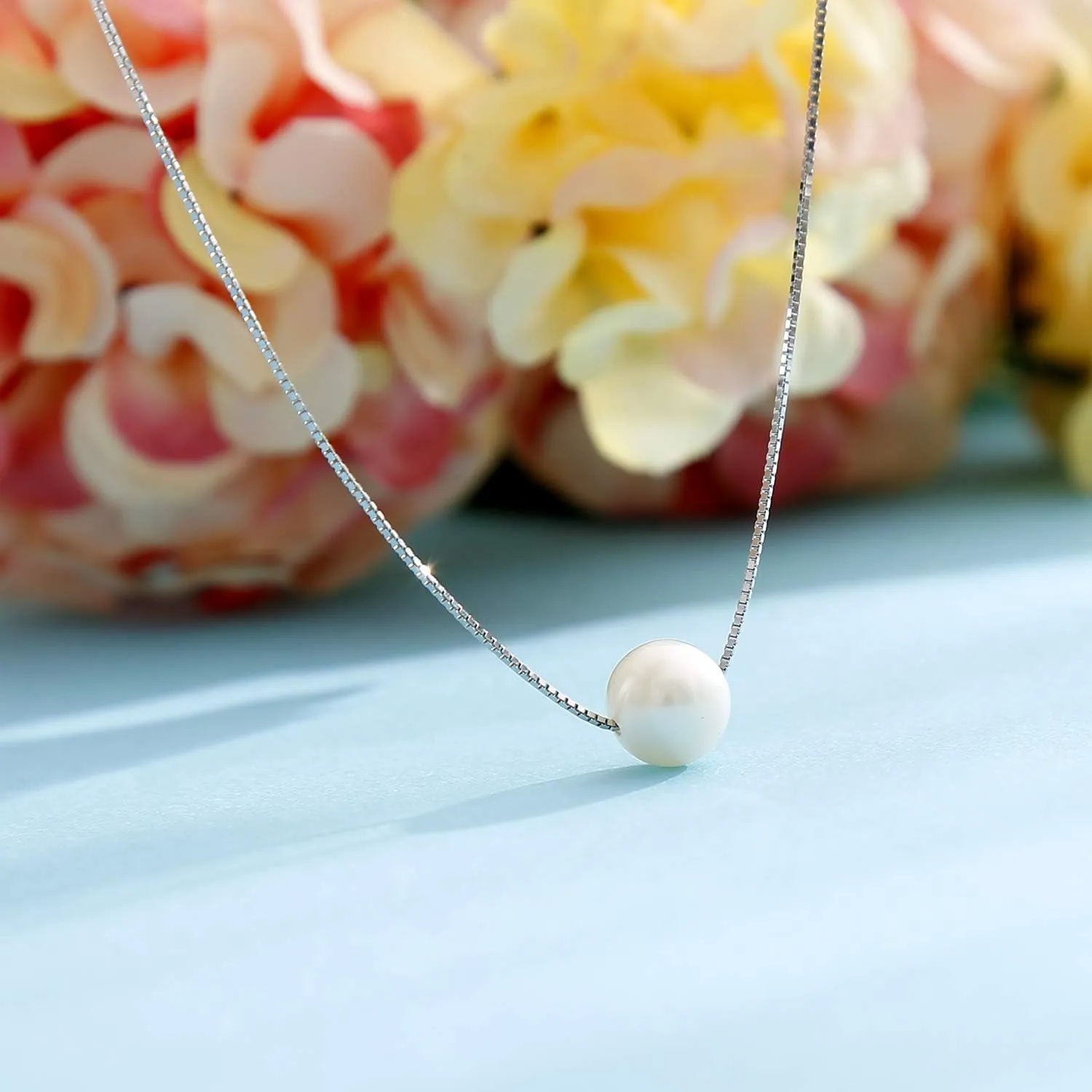 ALoveSoul Necklace for Women Girls - 925 Sterling Silver Single Pearl Necklace, Mother's Day Birthday Gift Ideas
