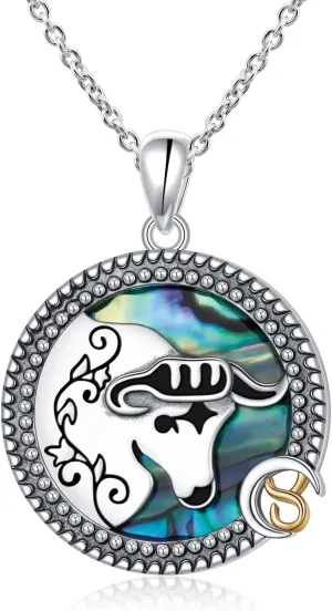 Alphm 12 Constellation Necklace 925 Sterling Silver Zodiac Sign Coin Pendant Necklaces Abalone Shell Astrology Horoscope Jewelry Birthday Gifts for Women