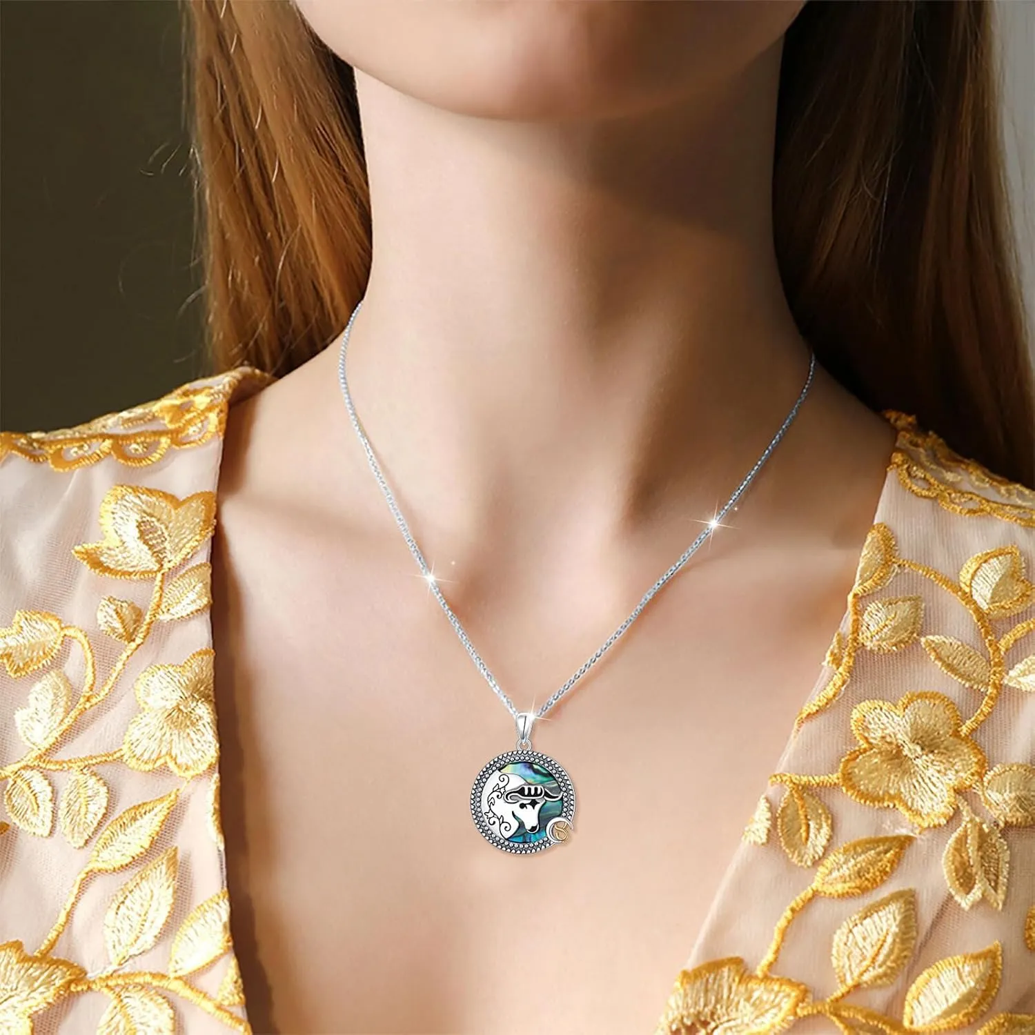 Alphm 12 Constellation Necklace 925 Sterling Silver Zodiac Sign Coin Pendant Necklaces Abalone Shell Astrology Horoscope Jewelry Birthday Gifts for Women