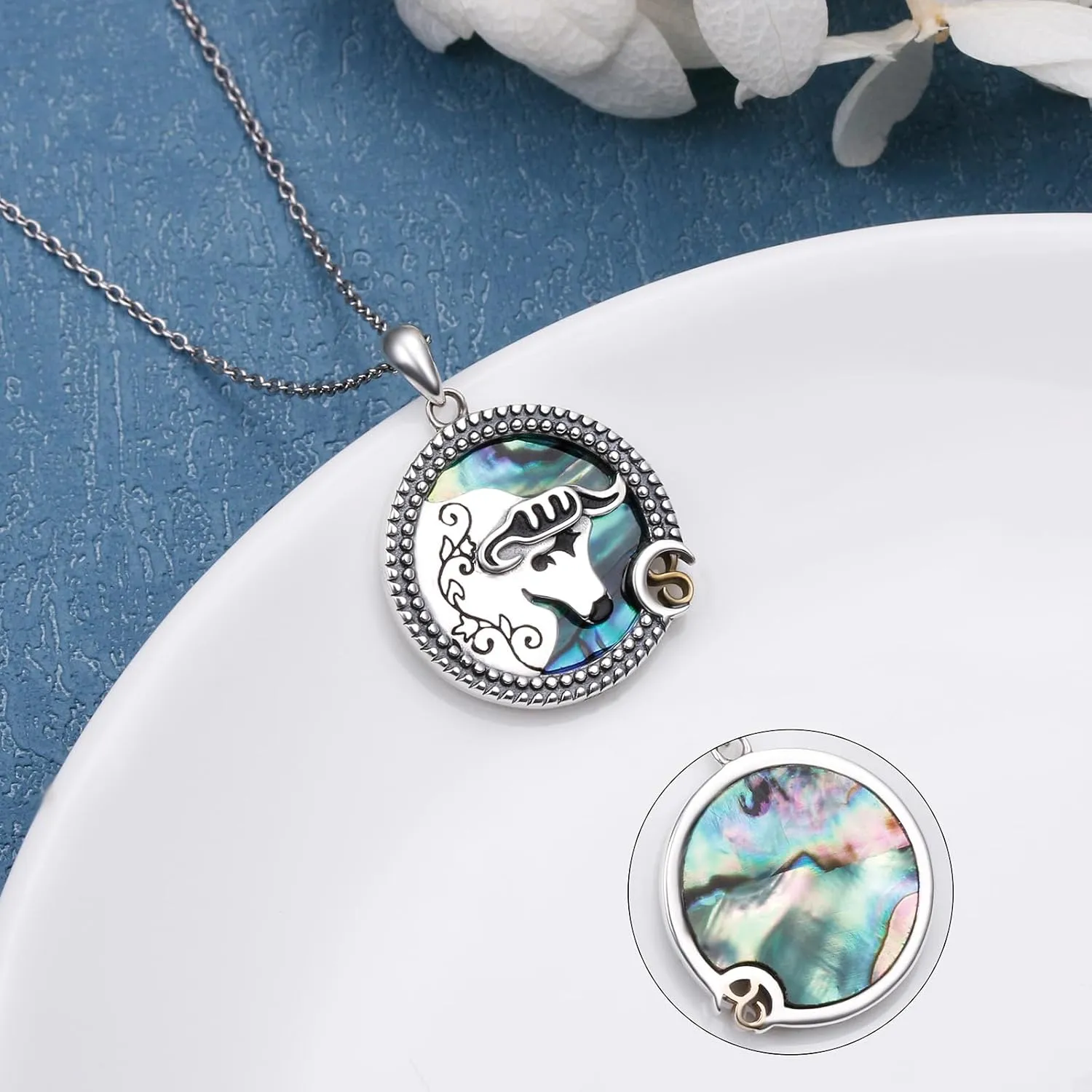 Alphm 12 Constellation Necklace 925 Sterling Silver Zodiac Sign Coin Pendant Necklaces Abalone Shell Astrology Horoscope Jewelry Birthday Gifts for Women