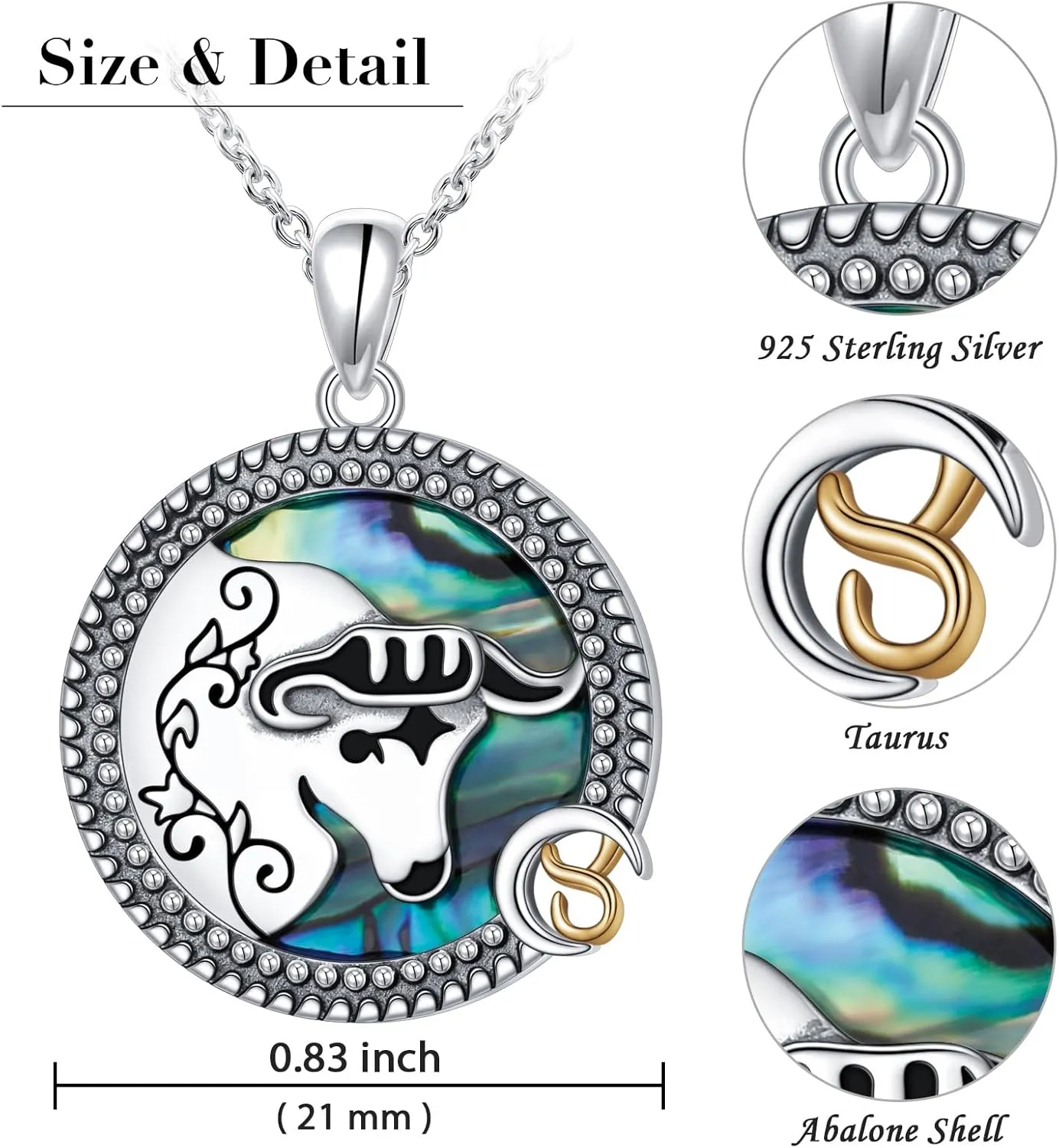 Alphm 12 Constellation Necklace 925 Sterling Silver Zodiac Sign Coin Pendant Necklaces Abalone Shell Astrology Horoscope Jewelry Birthday Gifts for Women
