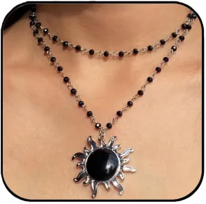 Aluinn Black Sun Choker Necklace for Women Sun Goth Necklace Adjustable Layered Choker Necklace Gothic Jewelry Gifts for Women